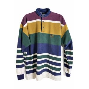 Structure Activewear 90s Rugby Polo Long Sleeve USA Made L, Multicolor Stripes